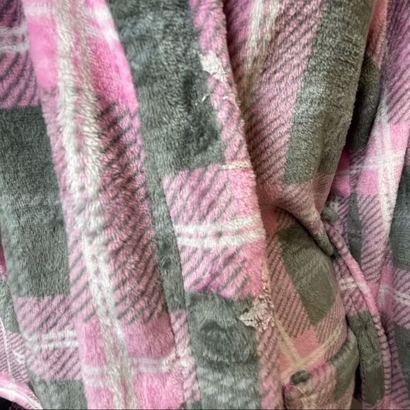 PJ Couture Pink Gray & White Plaid extra Soft wrap Robe with pockets size s/M - Picture 6 of 11